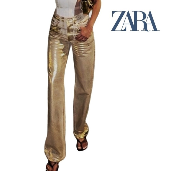 Zara Metallic Gold Jeans Boy Boy Fit Relaxed Cotton Pants Trousers Bloggers’ Fav - Picture 12 of 15